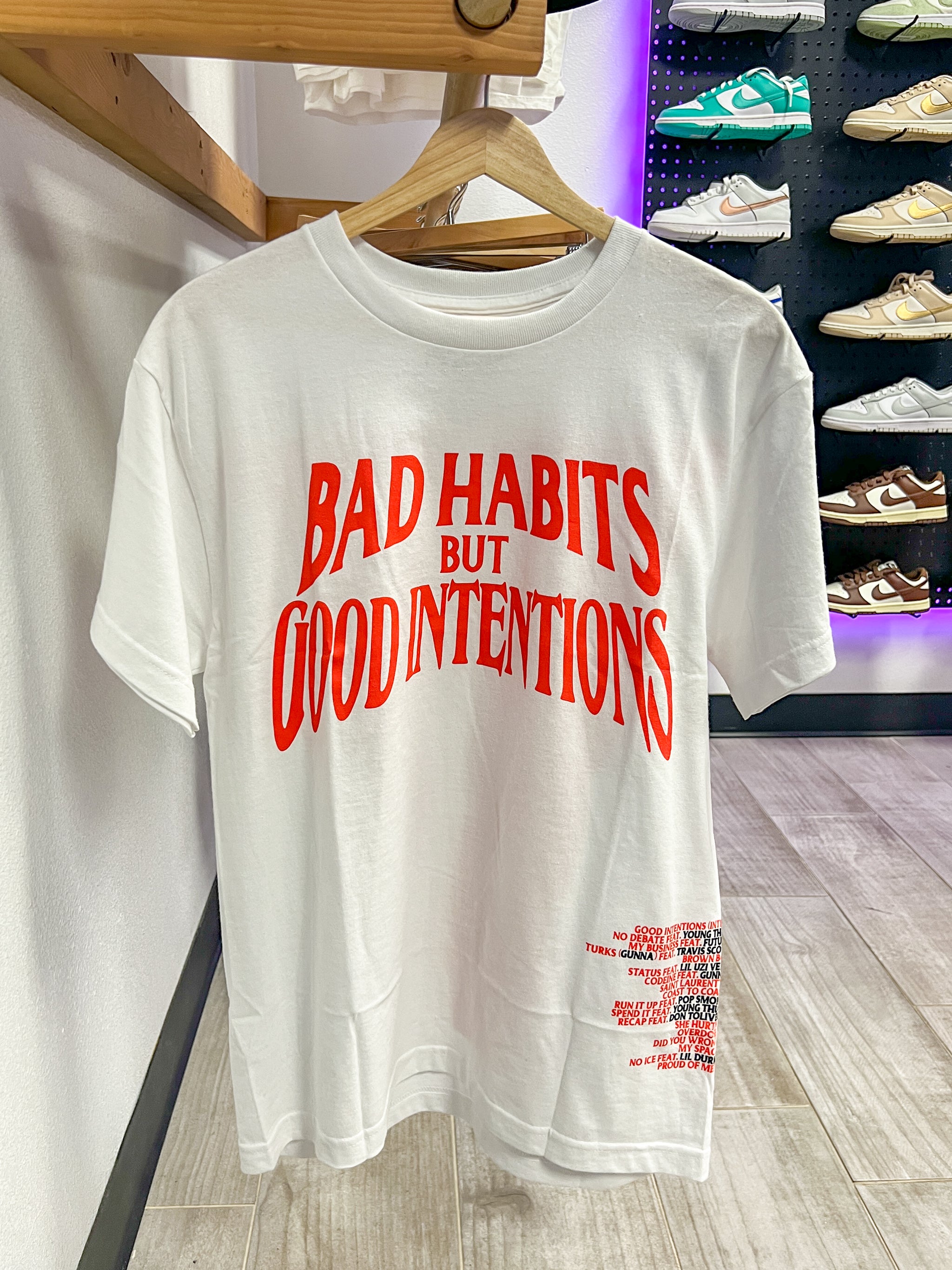 VLONE TEE WHITE RED BAD HABITS BUT GOOD INTENTIONS