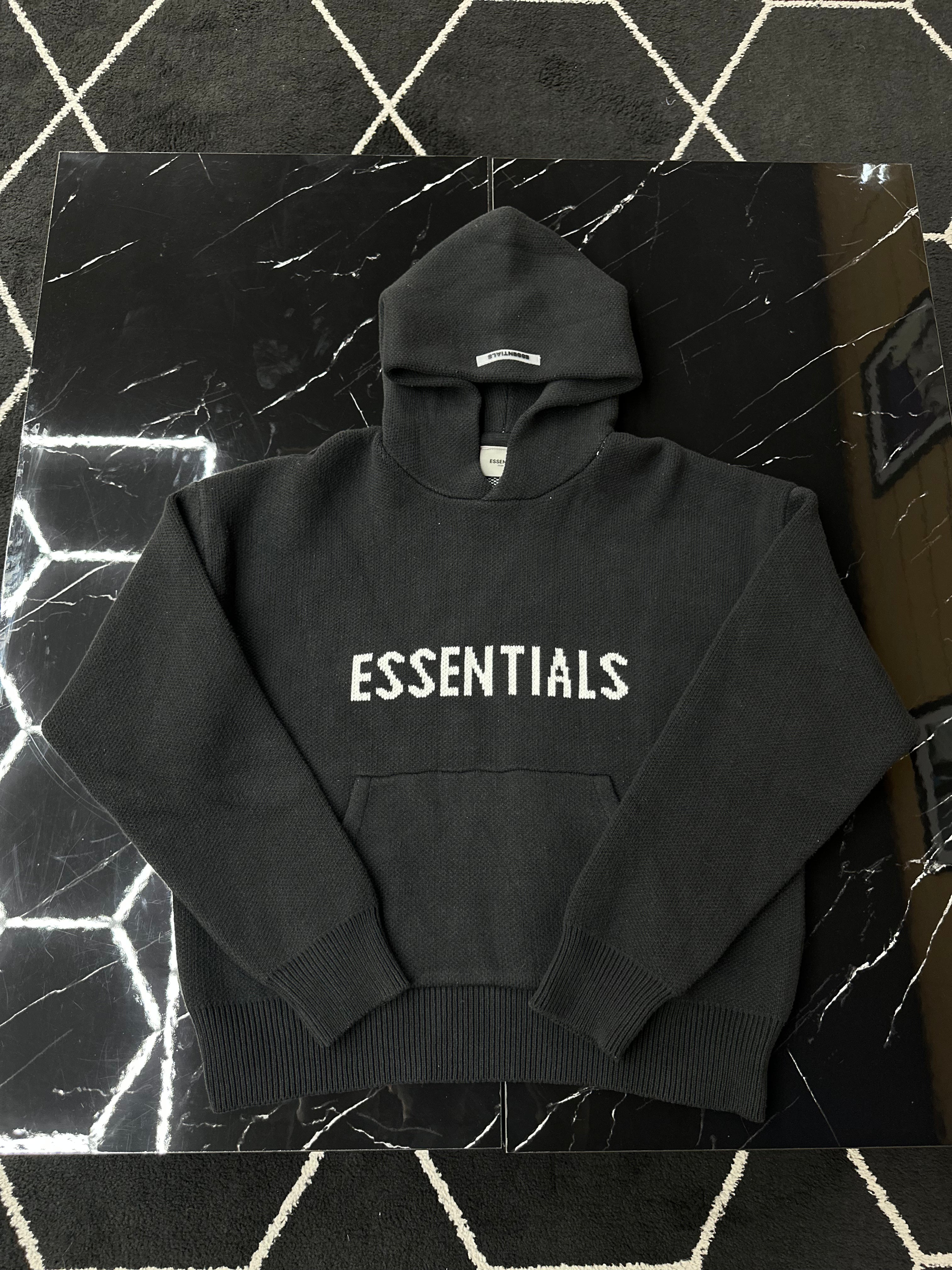 ESSENTIALS KNIT HOODIE BLACK – epsneakerscene ESSENTIALS KNIT HOODIE BLACK – epsneakerscene